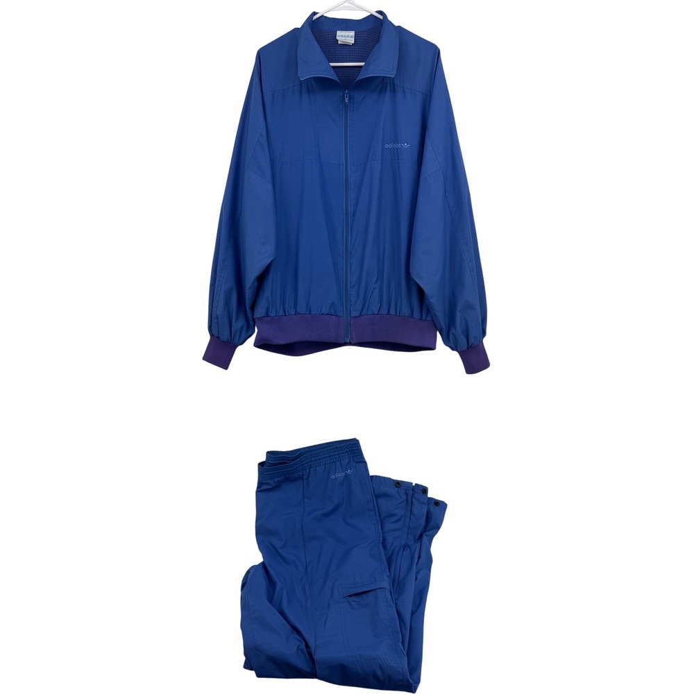 Vintage 90s Adidas Tracksuit Set Blue Purple Windbreaker Jacket Pants Trefoil XL
